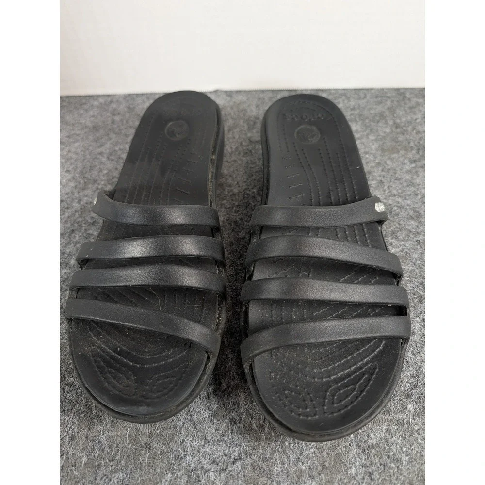 Crocs Monterey Strappy Wedge Sandals Black Slide Shoes Womens Size 8